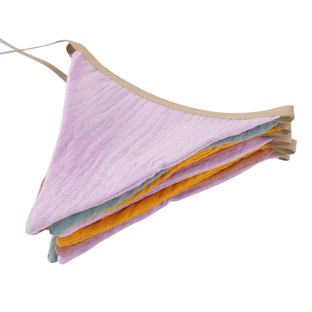 Guirlande fanions décoration chambre bébé - Jaune, violet pastel et vert