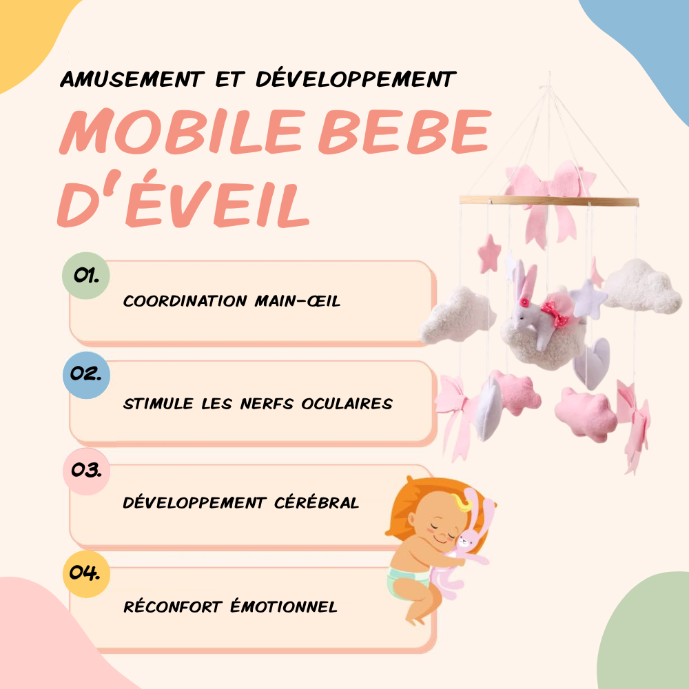 Mobile bébé d’éveil Noliboo - Lapin rose dans les Étoiles