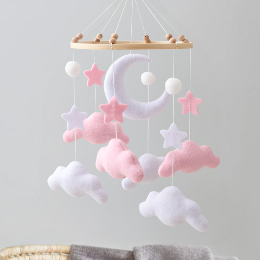 Mobile bébé d’éveil Noliboo – Clair de Lune rose