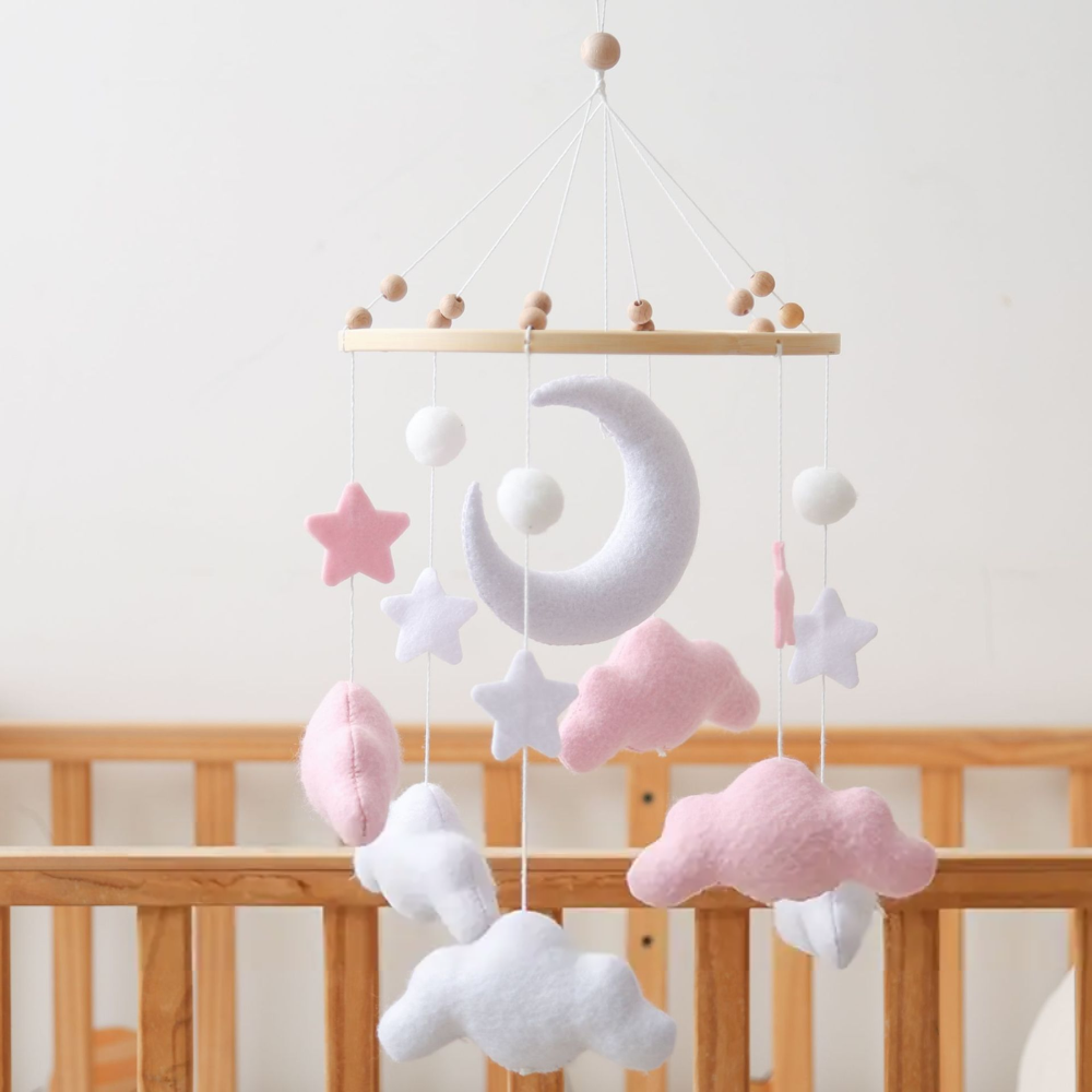 Mobile bébé d’éveil Noliboo – Clair de Lune rose