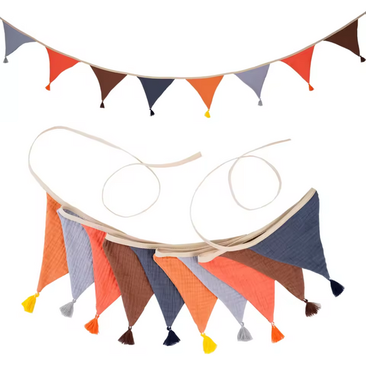 Guirlande fanions décoration chambre bébé - Bleu marine, orange et gris