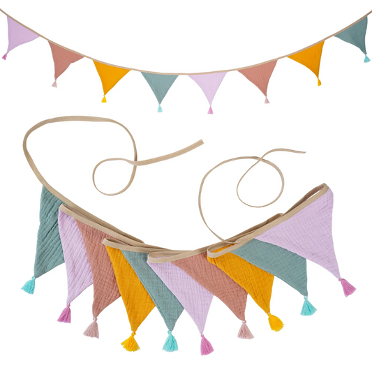 Guirlande fanions décoration chambre bébé - Jaune, violet pastel et vert