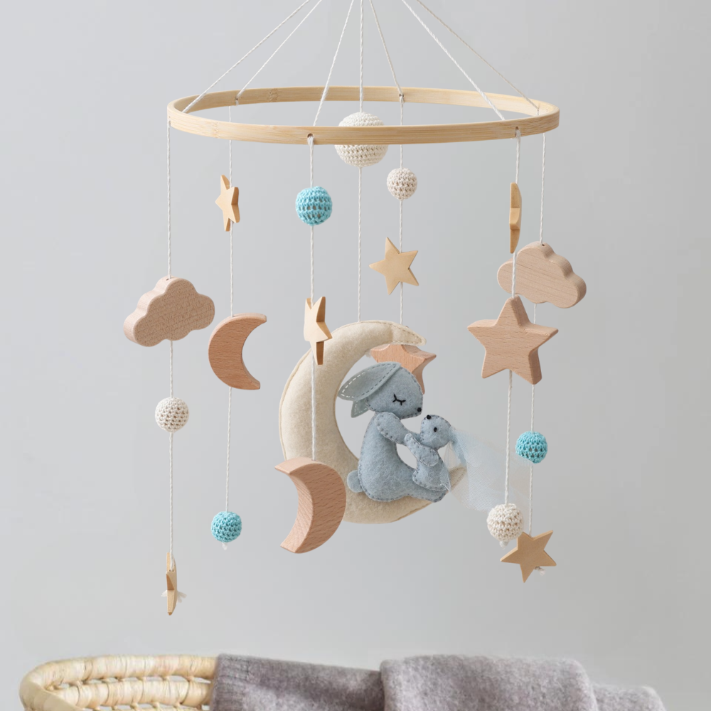 Mobile bébé d’éveil Noliboo - Lapin et son bébé au clair de Lune