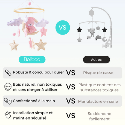 Mobile bébé d’éveil Noliboo – Ours rose au clair de Lune