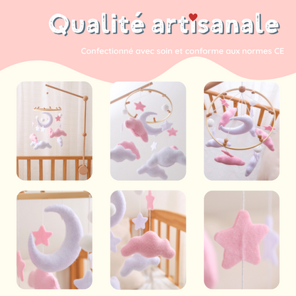 Mobile bébé d’éveil Noliboo – Clair de Lune rose