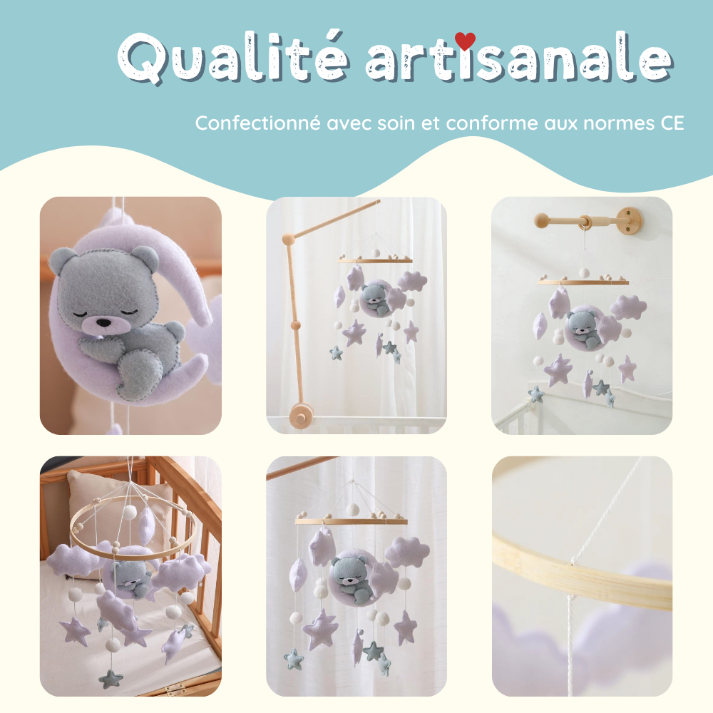 Mobile bébé d’éveil Noliboo – Ours bleu tendre au clair de Lune
