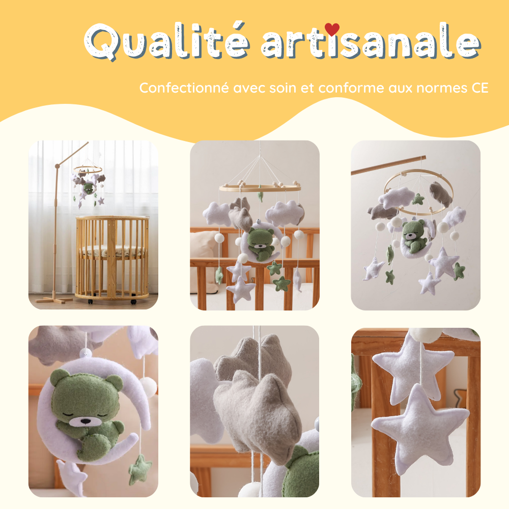 Mobile bébé d’éveil Noliboo – Ours vert tendre au clair de Lune