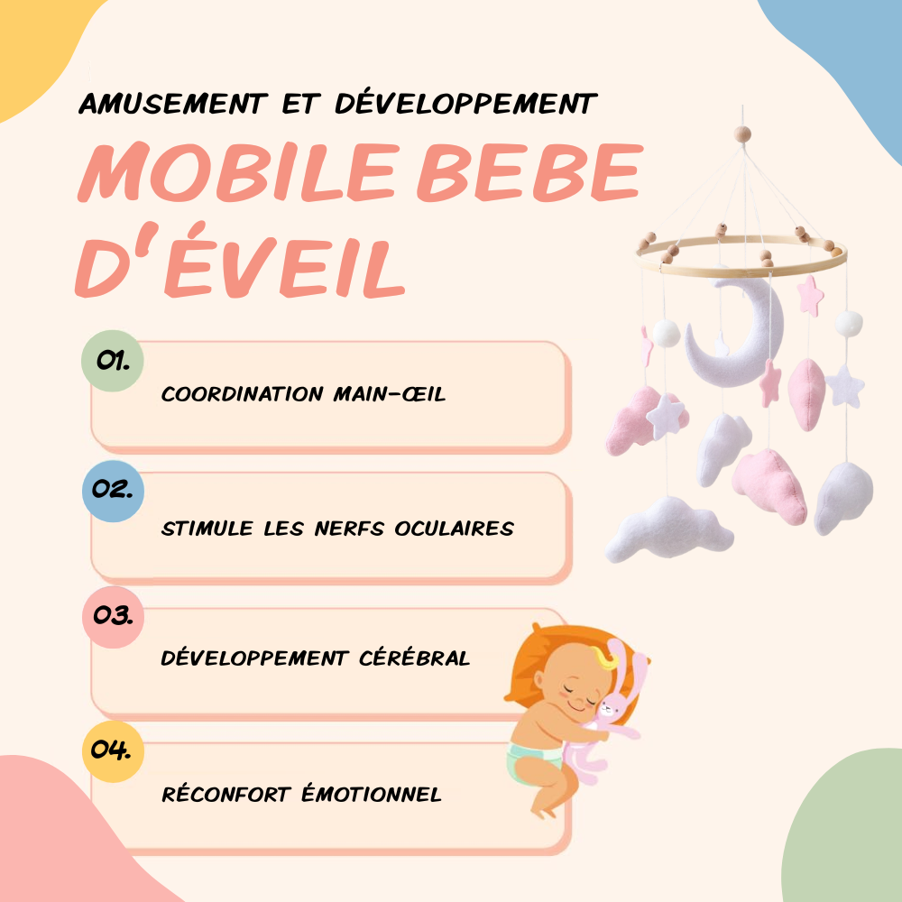 Mobile bébé d’éveil Noliboo – Clair de Lune rose