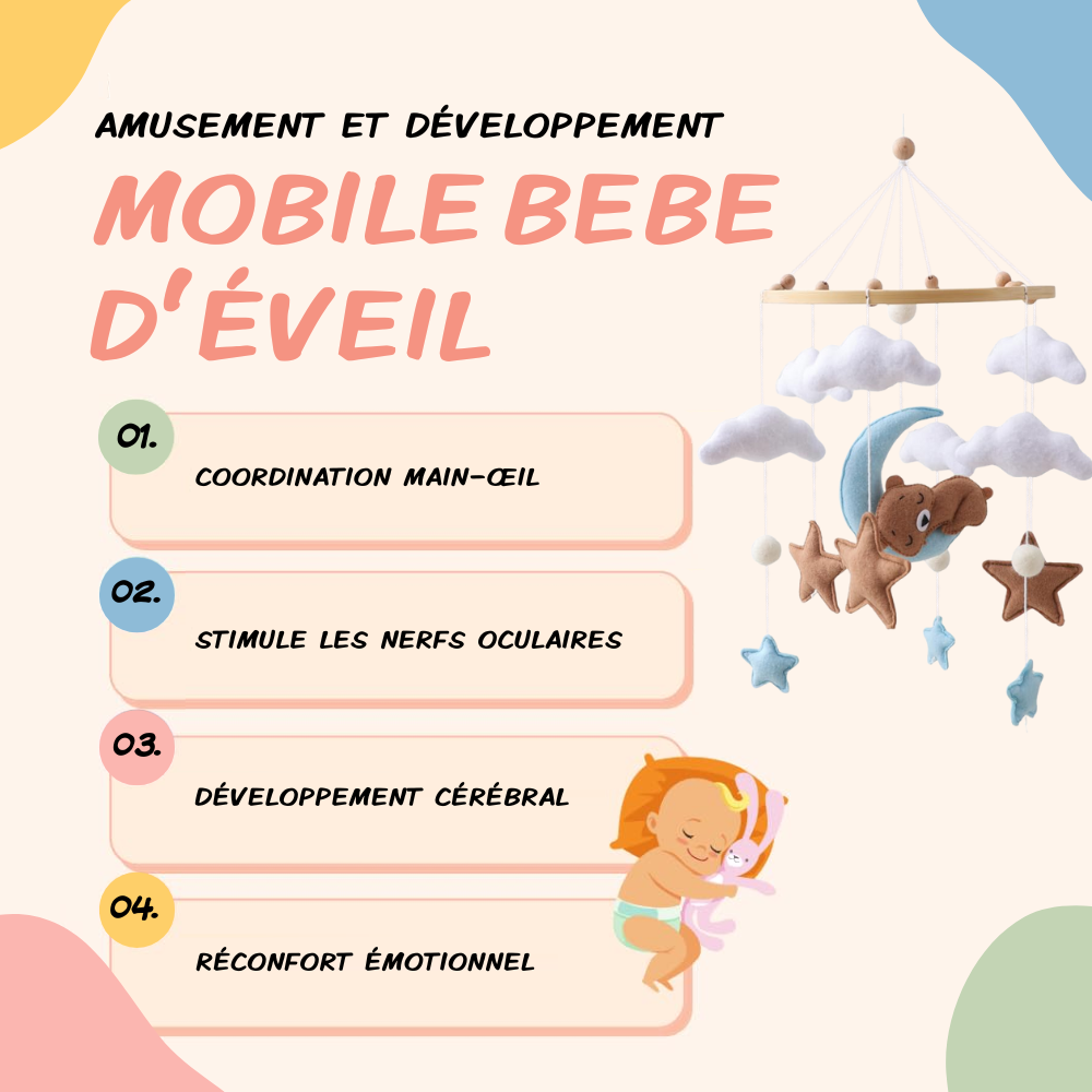 Mobile bébé d’éveil Noliboo – Ours marron au clair de Lune