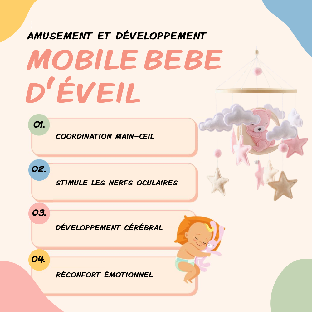 Mobile bébé d’éveil Noliboo – Ours rose au clair de Lune