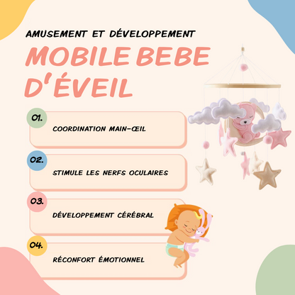 Mobile bébé d’éveil Noliboo – Ours rose au clair de Lune
