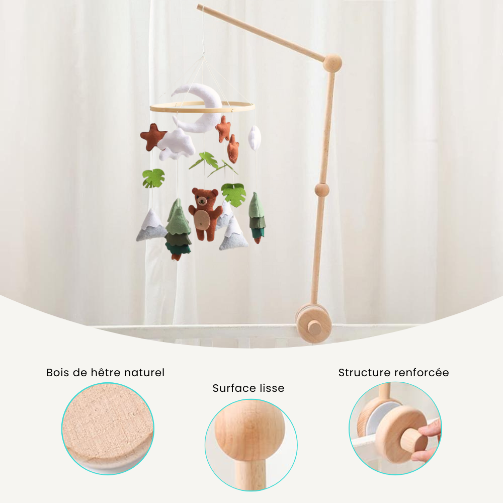 Bras mobile réglable en bois de hêtre pour lit bébé et berceau